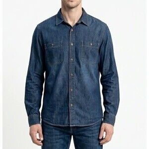 Men's Shirt XL Blue Denim Long Sleeve Button Up Pockets Classic Cotton Cape Juby